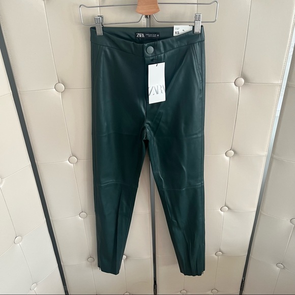 ZARA Green Faux Leather Pants NWT - Picture 2 of 10